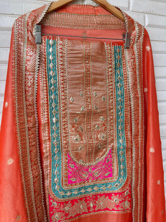 Banarasi shimmer silk unstitched ladies suit Rc17668 (c)