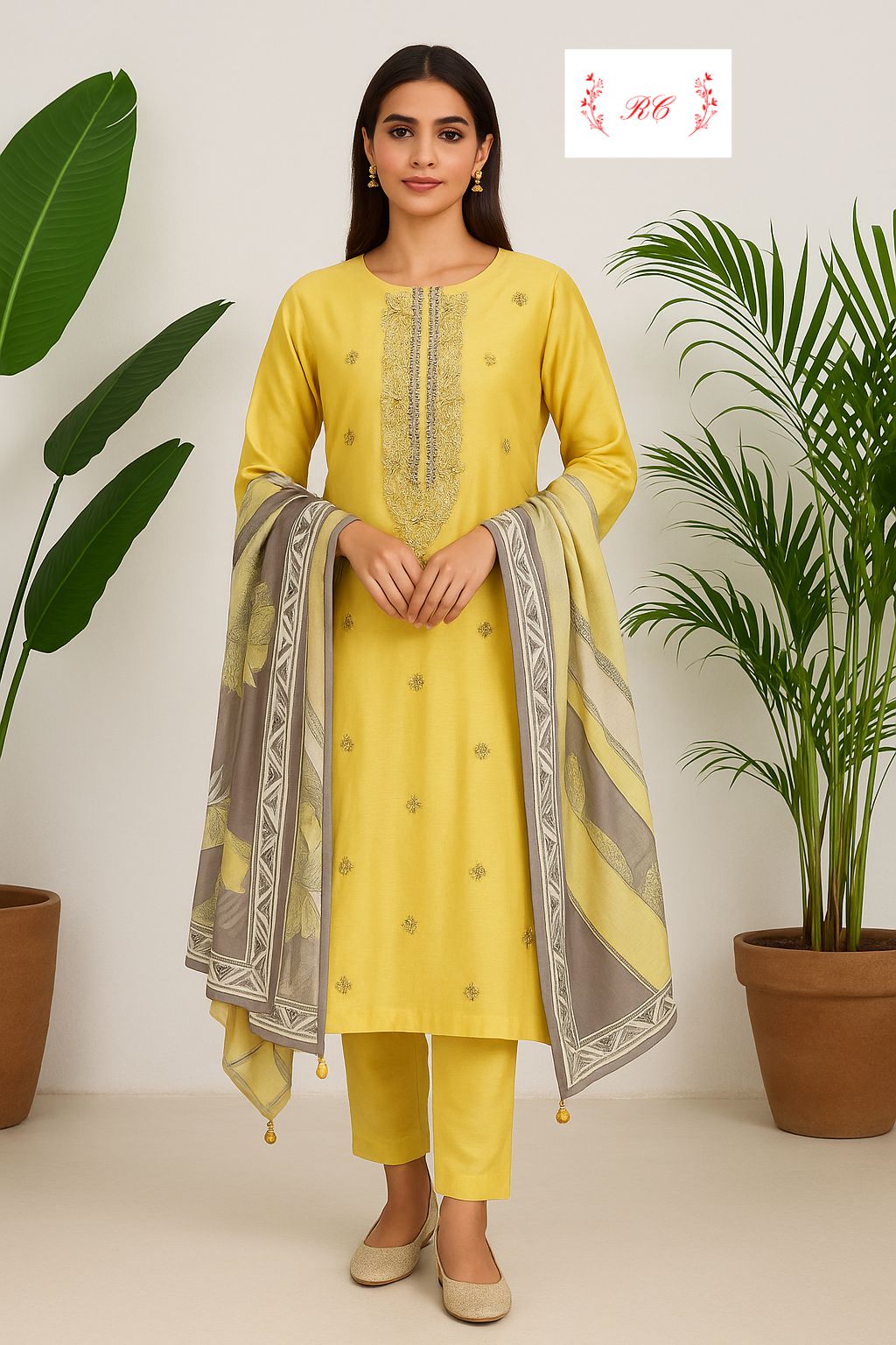 Paper silk unstitched ladies suit Rc17622