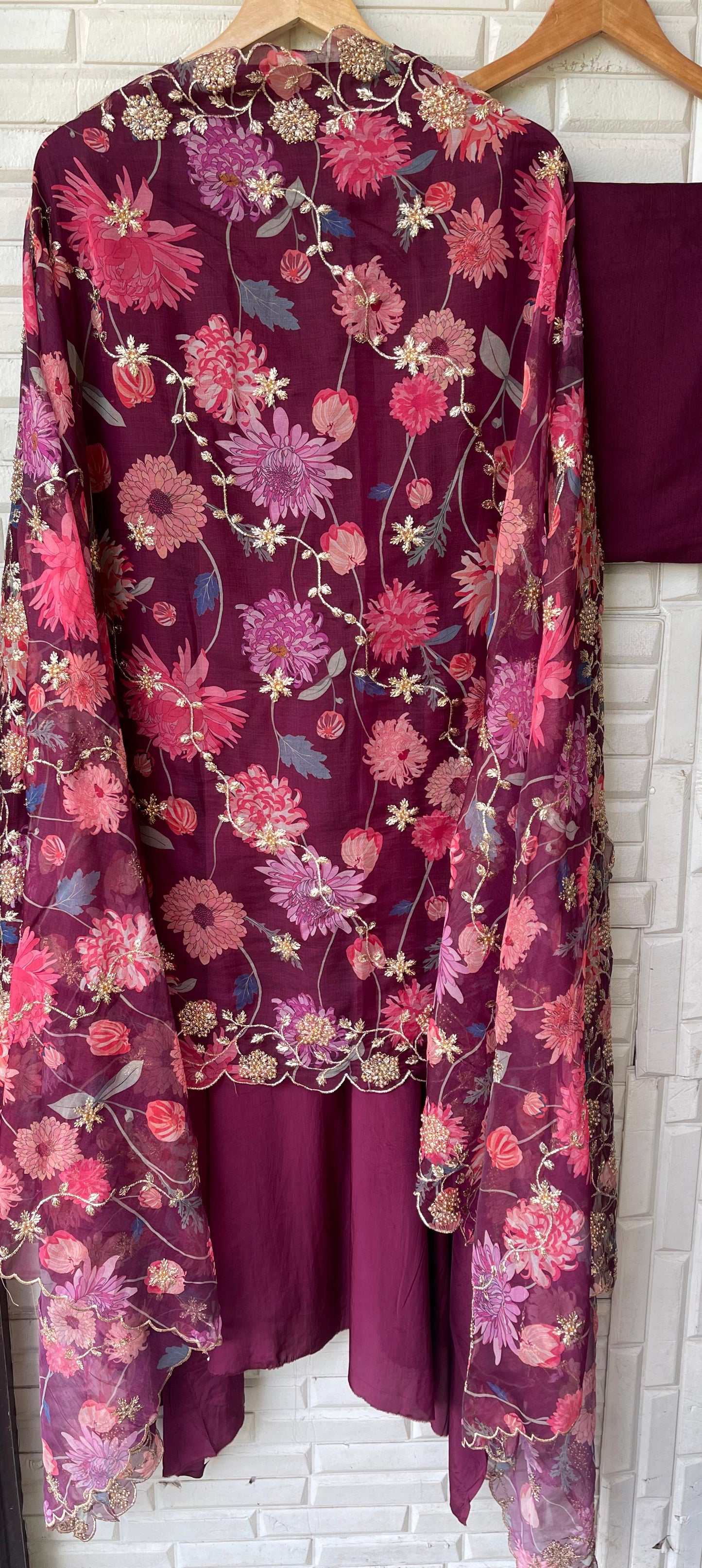 Crepe satin unstitched ladies suit Rc17681
