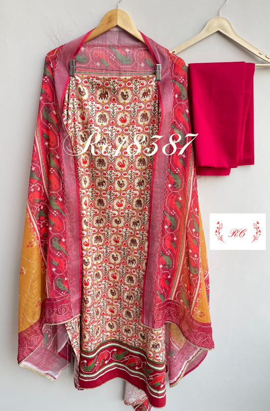 No lining cotton unstitched ladies suit Rc18387