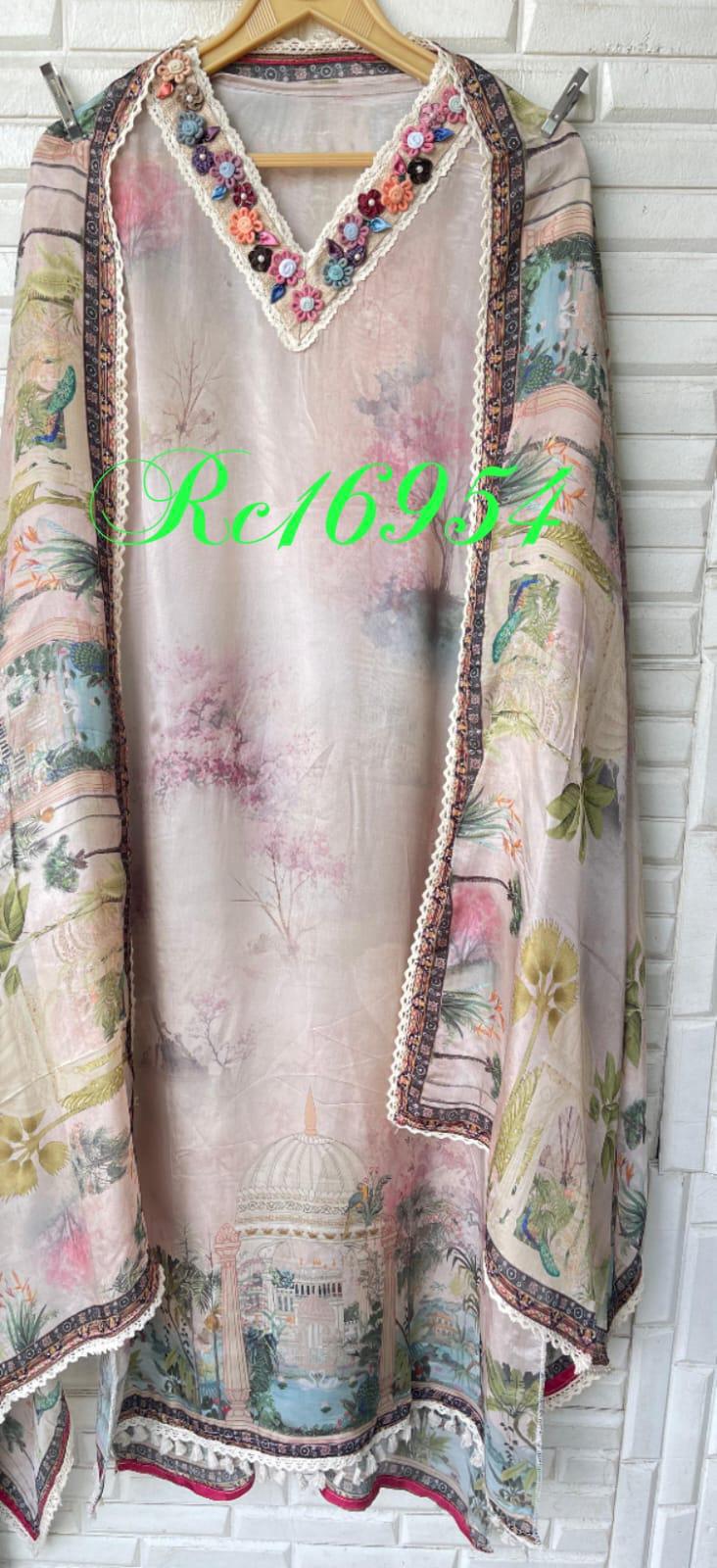 Muslin silk unstitched ladies suit Rc16951