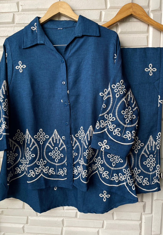 Cotton linen readymade ladies coord set Rc17358 (b)