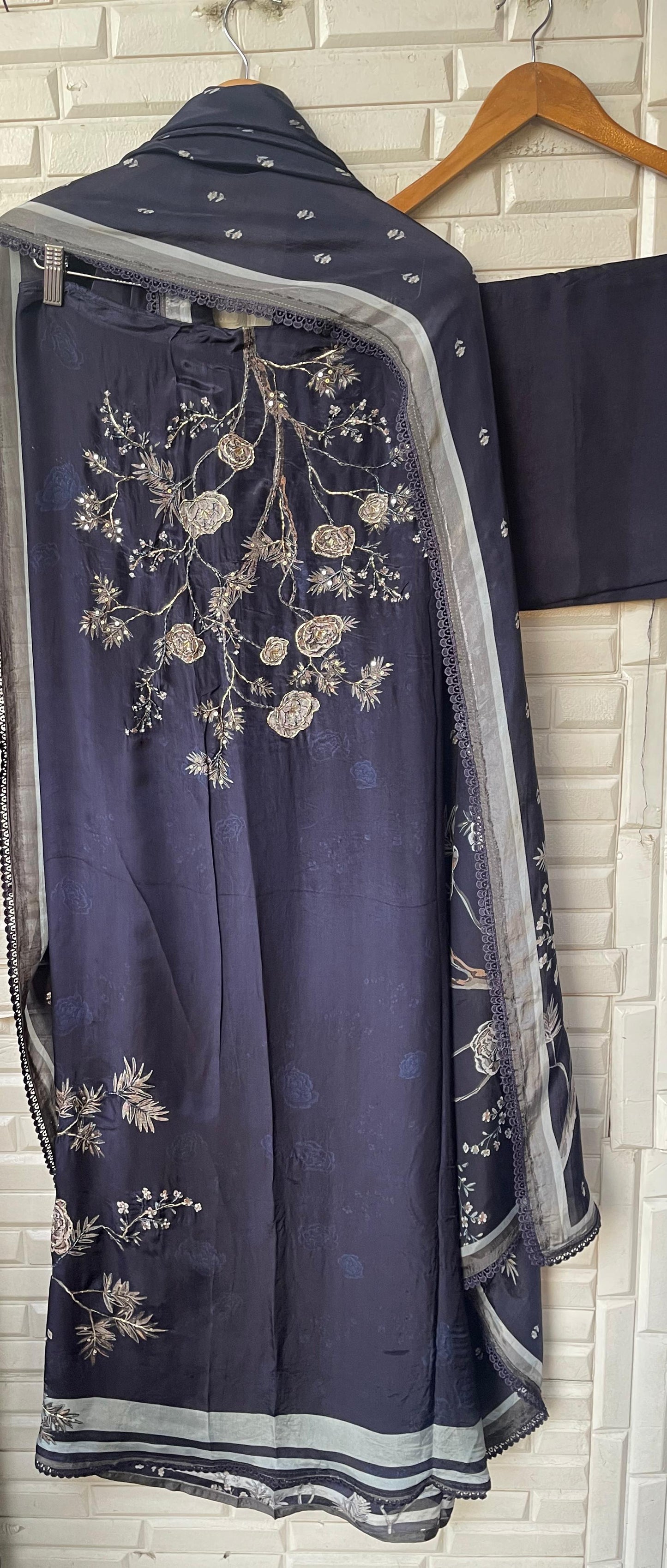 Self satin silk unstitched ladies suit Rc17837