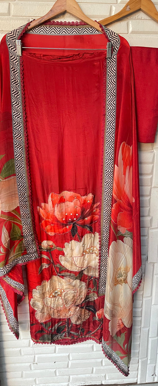 Crepe silk unstitched ladies suit Rc17584