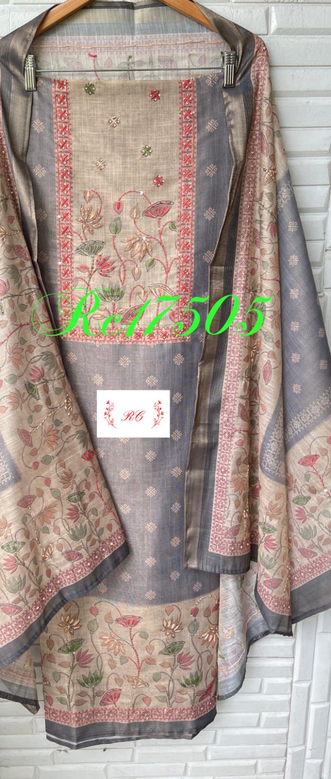 Banarasi shimmer kora linen unstitched ladies suit Rc17505