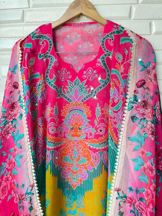 Organza Printed Semi Stitched Ladies Suit Rc15421