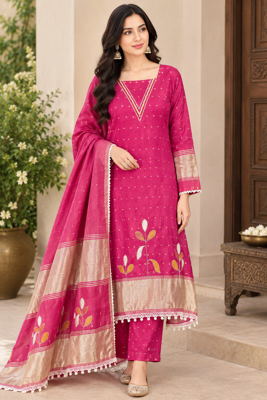 Stunning Mul Chanderi Unstitched Designer Suit Set