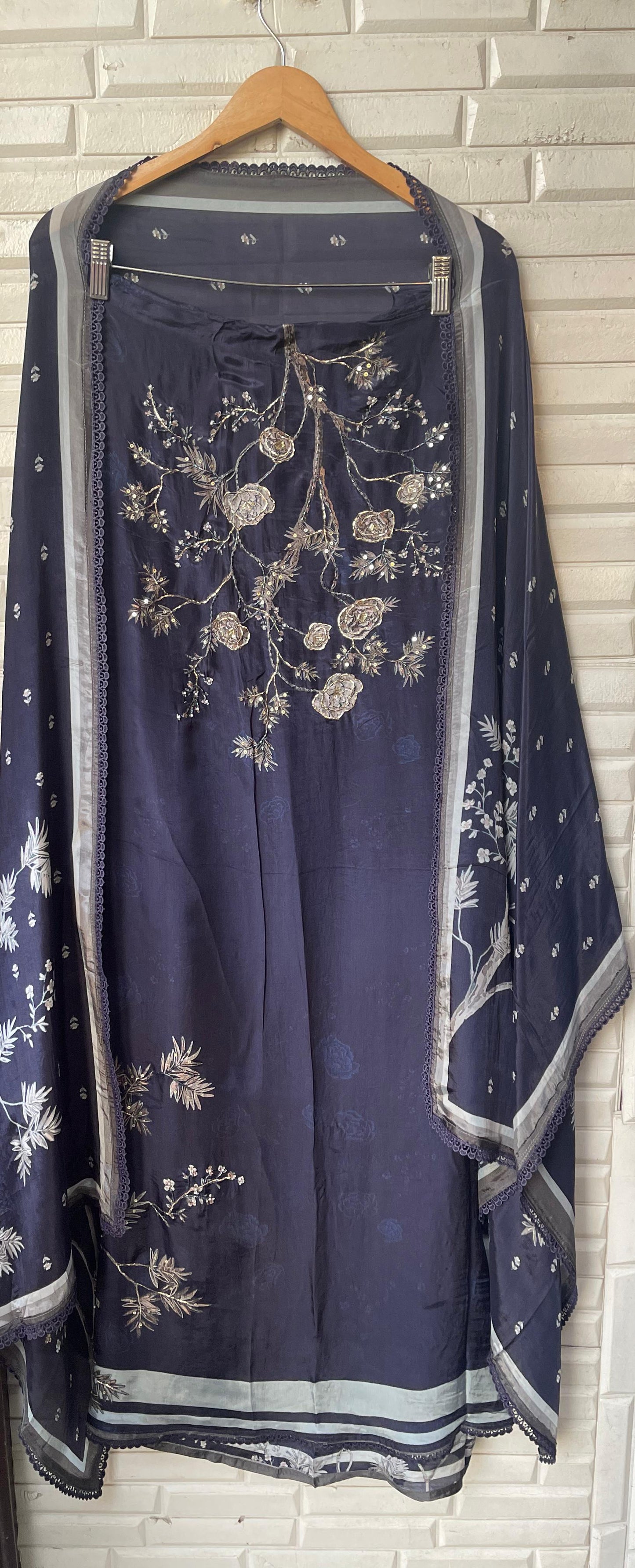 Self satin silk unstitched ladies suit Rc17837