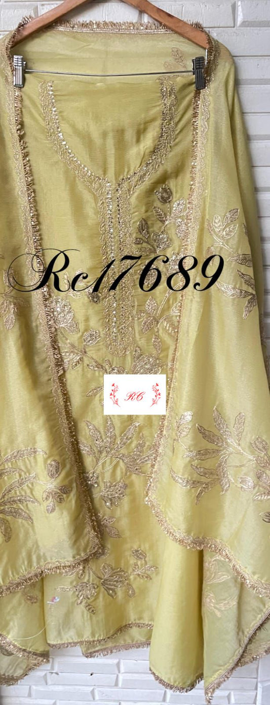 Weaving shimmer silk unstitched ladies suit Rc17689(a)