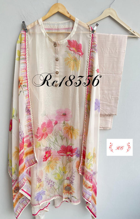 Soft flowy organza unstitched ladies suit Rc18356