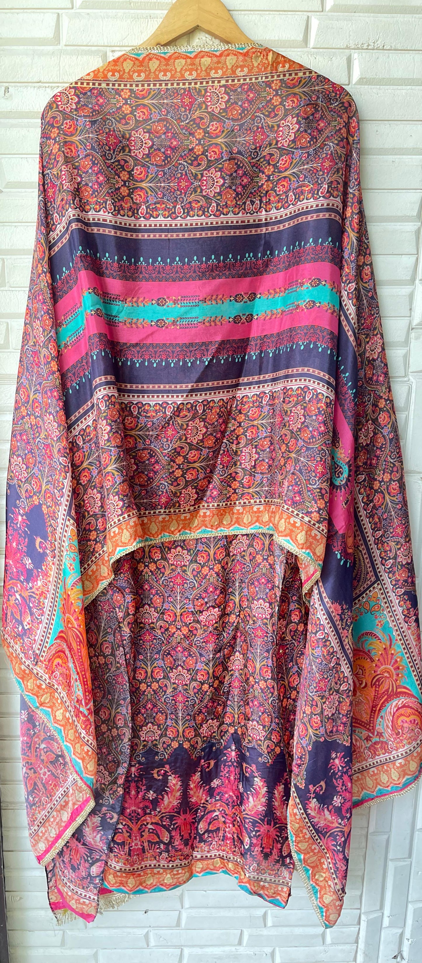 Crape satin unstitched ladies suit Rc17729