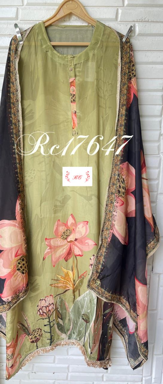 Crepe satin unstitched ladies suit Rc17647