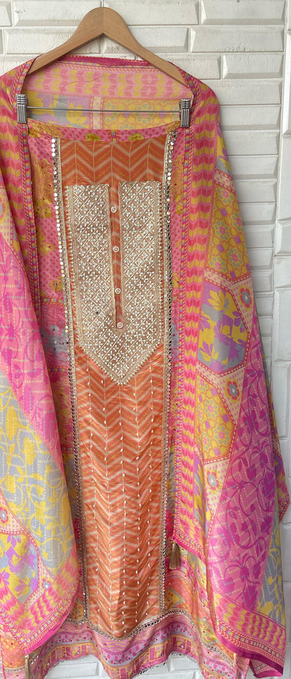 Shimmer Silk Unstitched Ladies Suit Rc16734