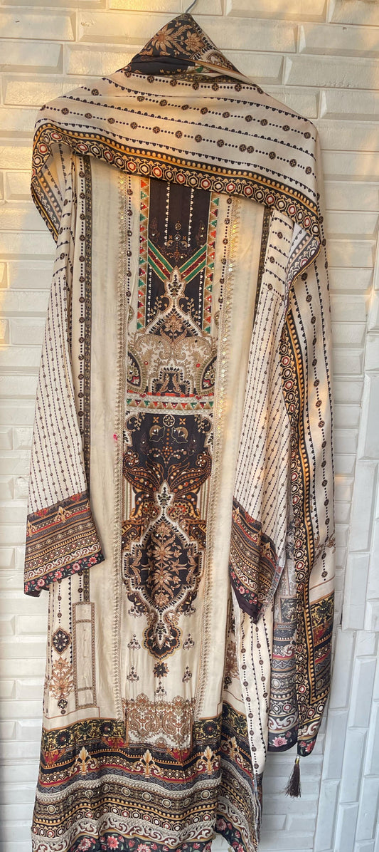 Pakistani Style Muslin Unstitched Ladies Suit Rc16729
