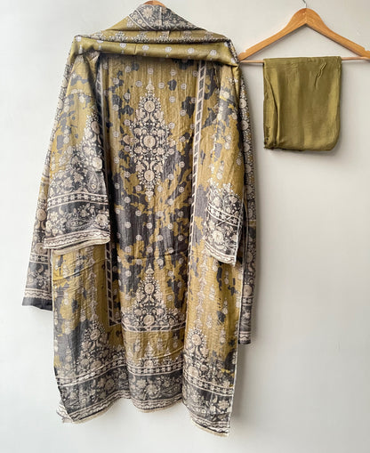 Shimmer Organza Silk Printed Unstitched Suit Set with Mirror Work & Swarowski Highlighting