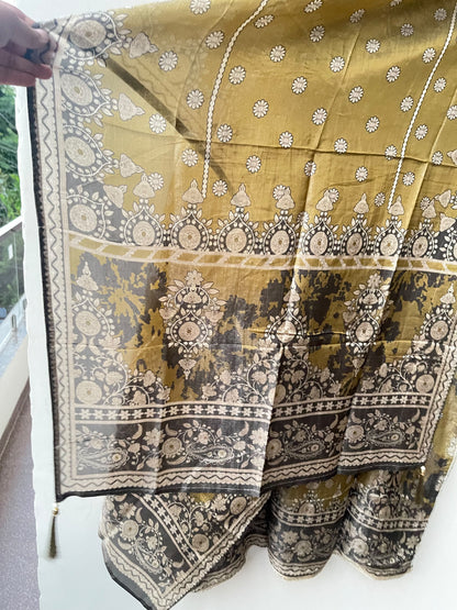 Shimmer Organza Silk Printed Unstitched Suit Set with Mirror Work & Swarowski Highlighting