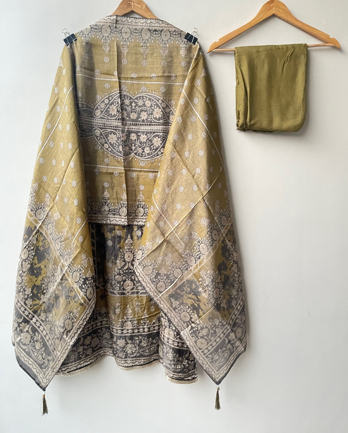 Shimmer Organza Silk Printed Unstitched Suit Set with Mirror Work & Swarowski Highlighting