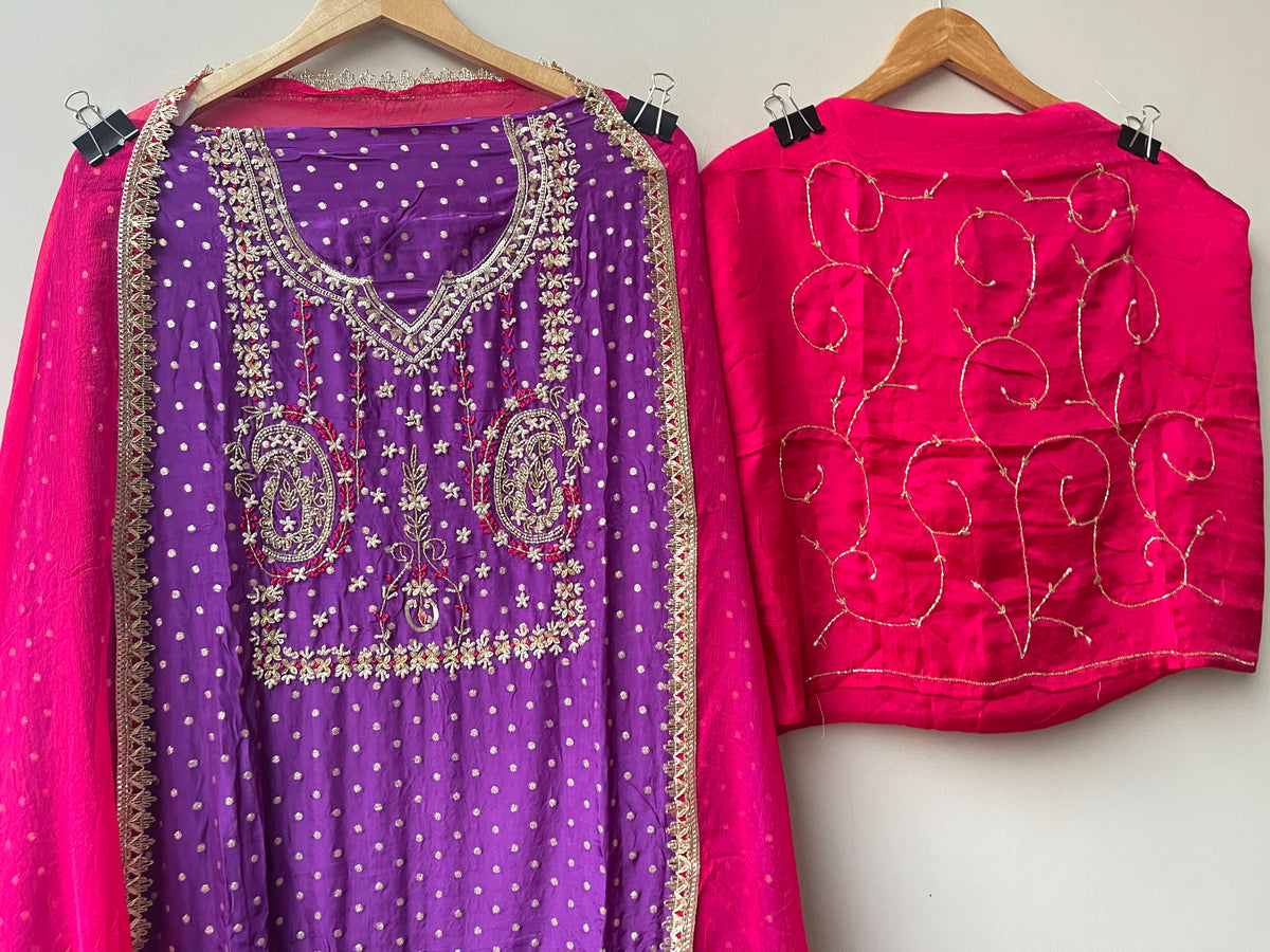 Pure Banarasi Silk Woven Unstitched Suit Set with Cutdana Pearl Work (Karwachauth Special)