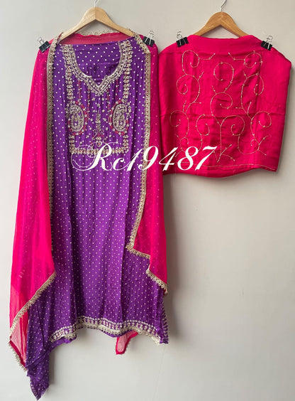 Pure Banarasi Silk Woven Unstitched Suit Set with Cutdana Pearl Work (Karwachauth Special)