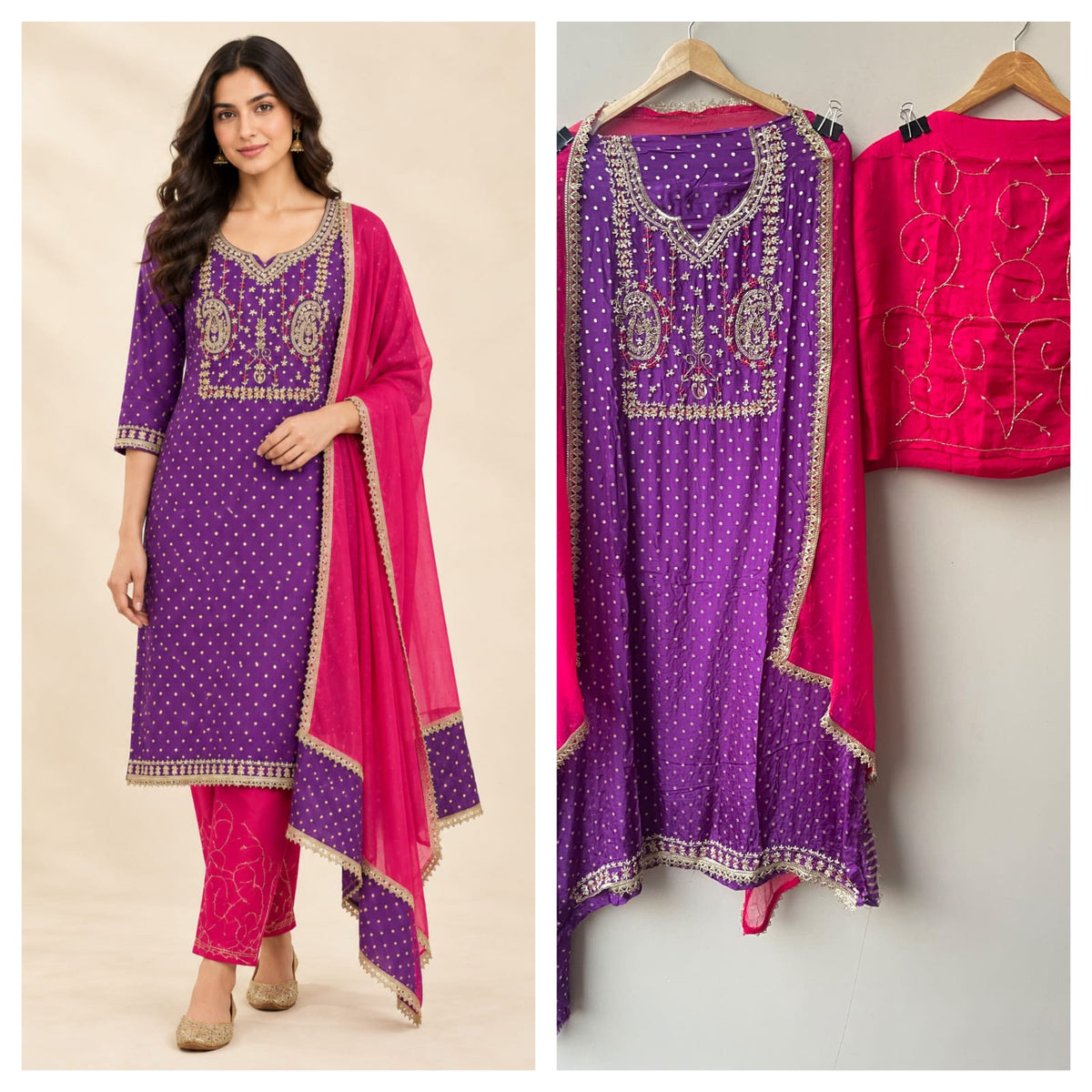 Pure Banarasi Silk Woven Unstitched Suit Set with Cutdana Pearl Work (Karwachauth Special)