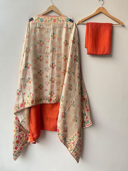 Pure Silk Unstitched Suit Set with Dabka Zari Embroidery & Banarasi Dupatta