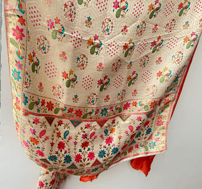Pure Silk Unstitched Suit Set with Dabka Zari Embroidery & Banarasi Dupatta