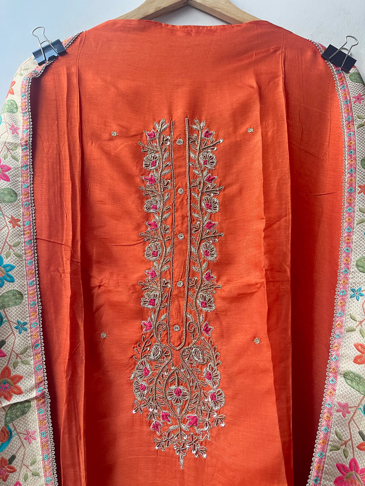 Pure Silk Unstitched Suit Set with Dabka Zari Embroidery & Banarasi Dupatta