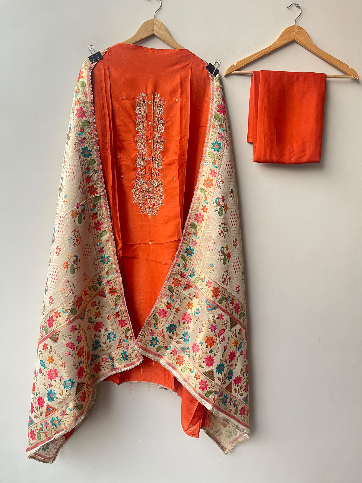 Pure Silk Unstitched Suit Set with Dabka Zari Embroidery & Banarasi Dupatta