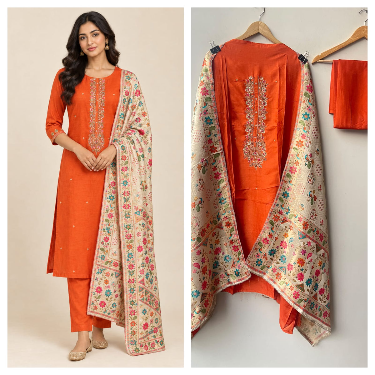 Pure Silk Unstitched Suit Set with Dabka Zari Embroidery & Banarasi Dupatta