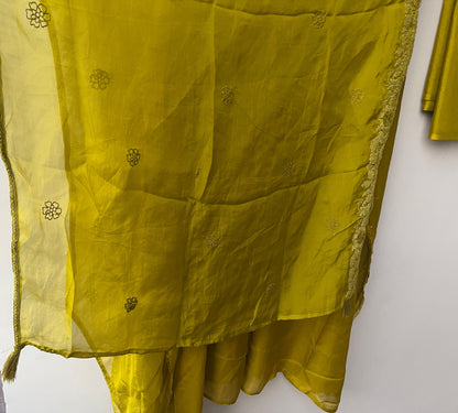 Organza Tuile Unstitched Suit Set with Resham Dori 3D Flowers Embroidery