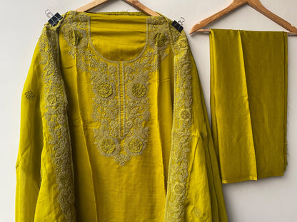 Organza Tuile Unstitched Suit Set with Resham Dori 3D Flowers Embroidery