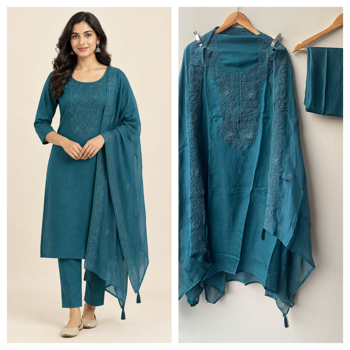 Organza Tuile Unstitched Suit Set with Resham Dori 3D Flowers Embroidery
