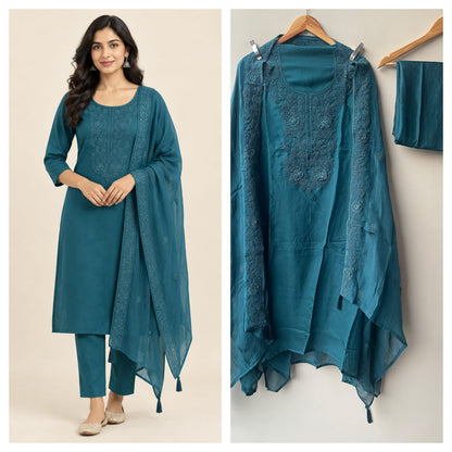 Organza Tuile Unstitched Suit Set with Resham Dori 3D Flowers Embroidery