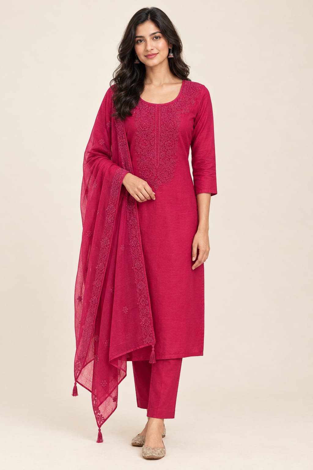 Organza Tuile Unstitched Suit Set with Resham Dori 3D Flowers Embroidery