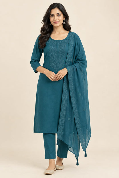 Organza Tuile Unstitched Suit Set with Resham Dori 3D Flowers Embroidery