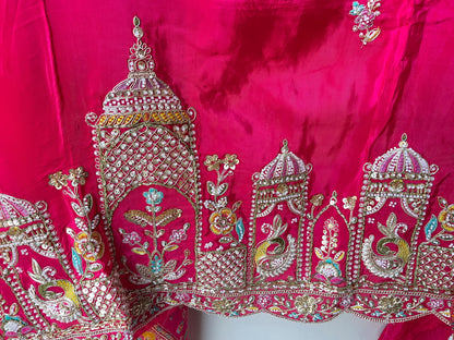 Pure Satin Crepe Unstitched Suit with Resham Zari Pearl Kutdanna & Banarasi Silk Dupatta