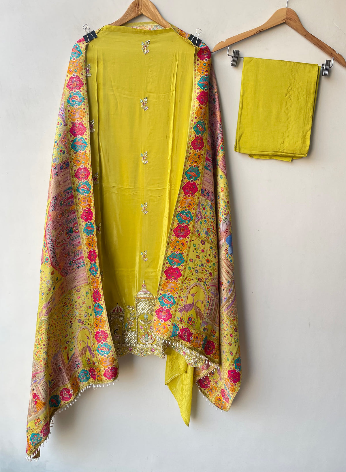 Pure Satin Crepe Unstitched Suit with Resham Zari Pearl Kutdanna & Banarasi Silk Dupatta