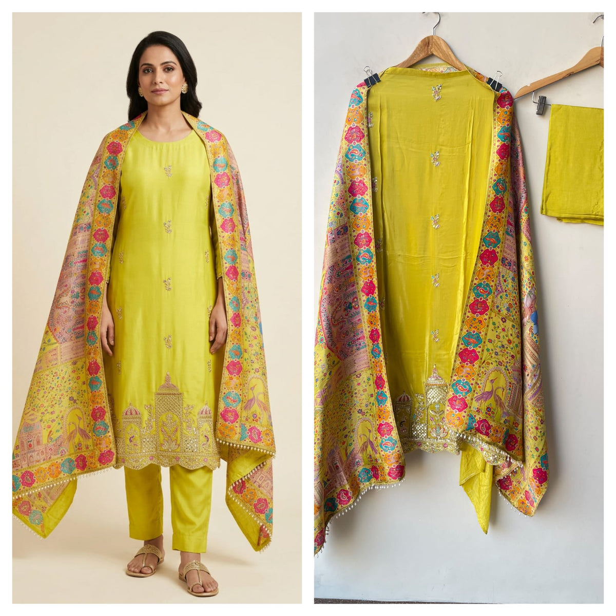 Pure Satin Crepe Unstitched Suit with Resham Zari Pearl Kutdanna & Banarasi Silk Dupatta