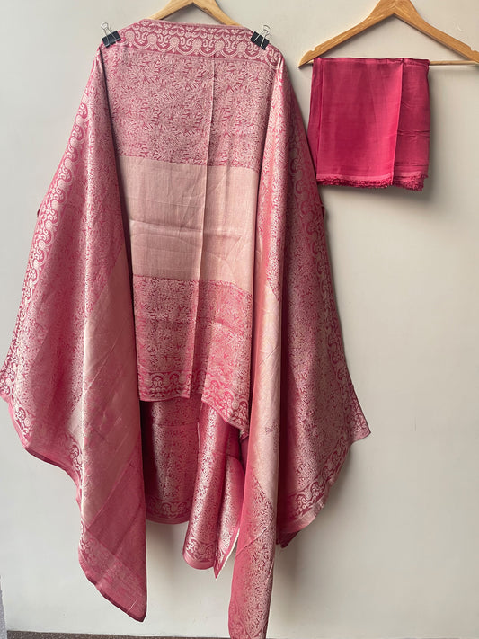 Pure Self Giraffe Silk Unstitched Suit Set with Dabka Kutdanna Embroidery