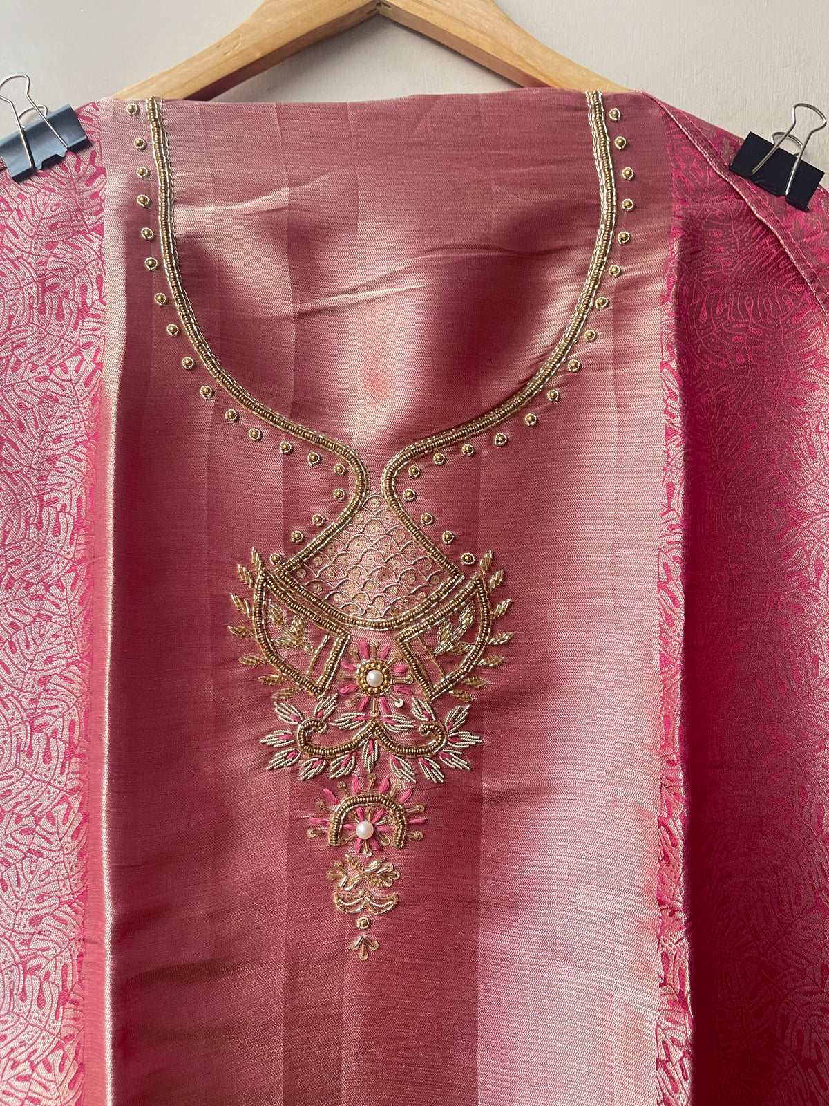 Pure Self Giraffe Silk Unstitched Suit Set with Dabka Kutdanna Embroidery