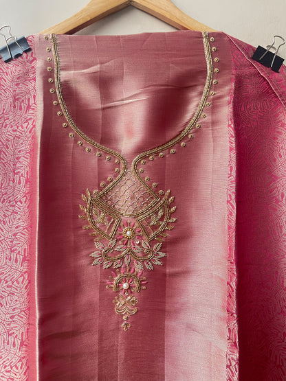 Pure Self Giraffe Silk Unstitched Suit Set with Dabka Kutdanna Embroidery