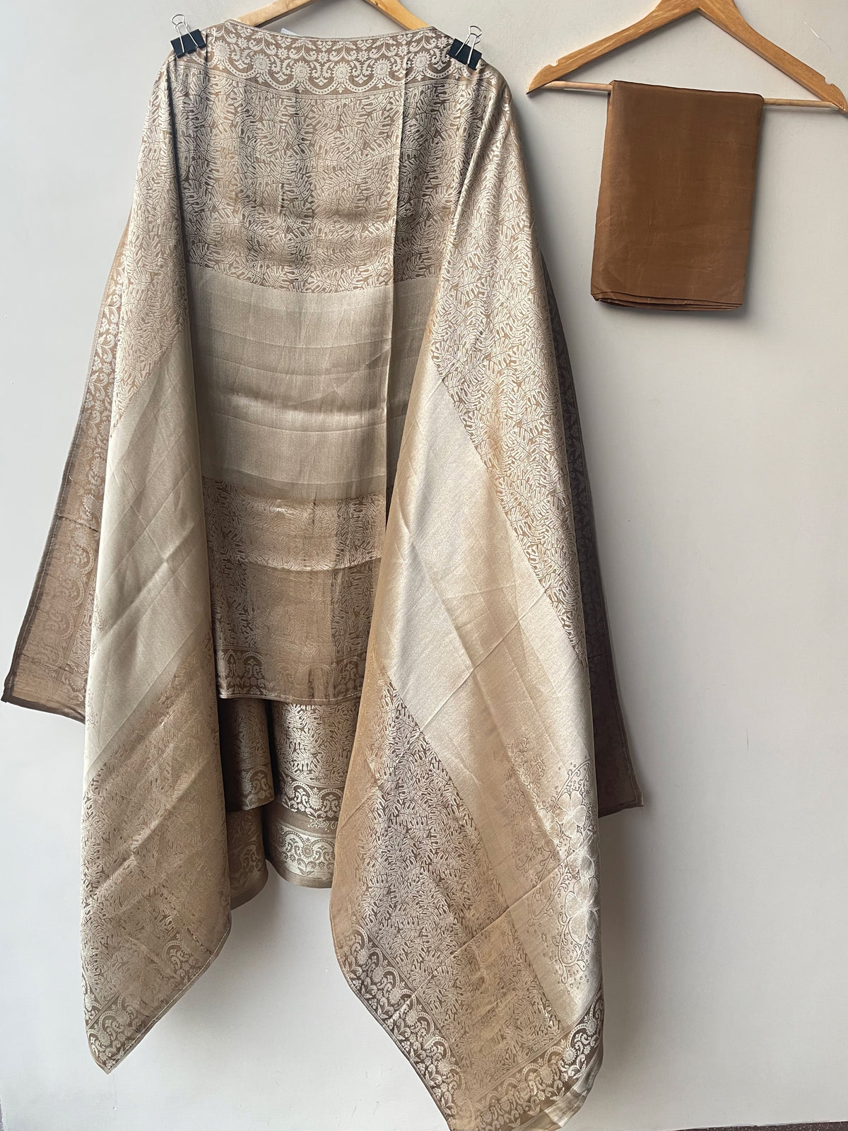 Pure Self Giraffe Silk Unstitched Suit Set with Dabka Kutdanna Embroidery