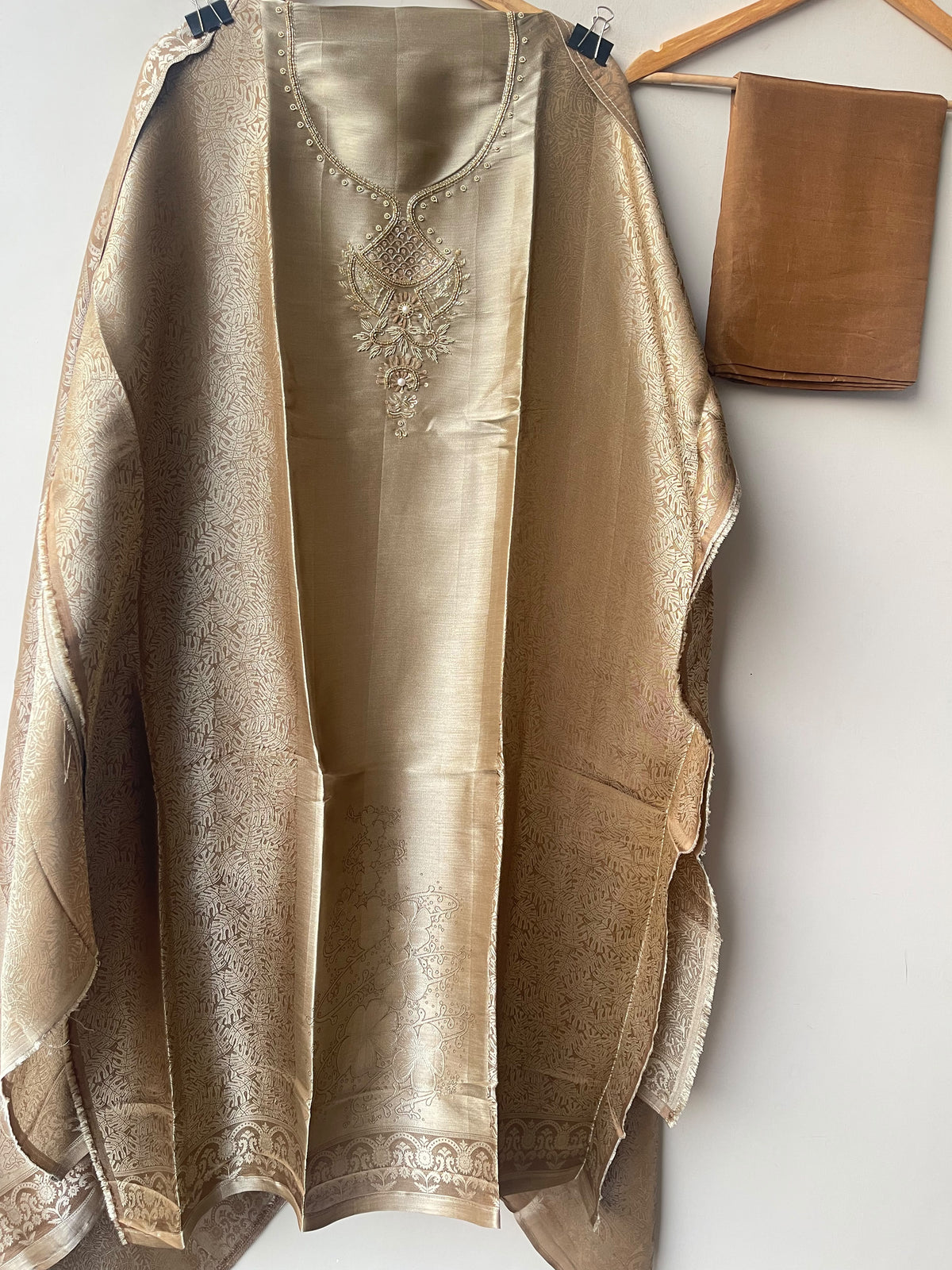 Pure Self Giraffe Silk Unstitched Suit Set with Dabka Kutdanna Embroidery