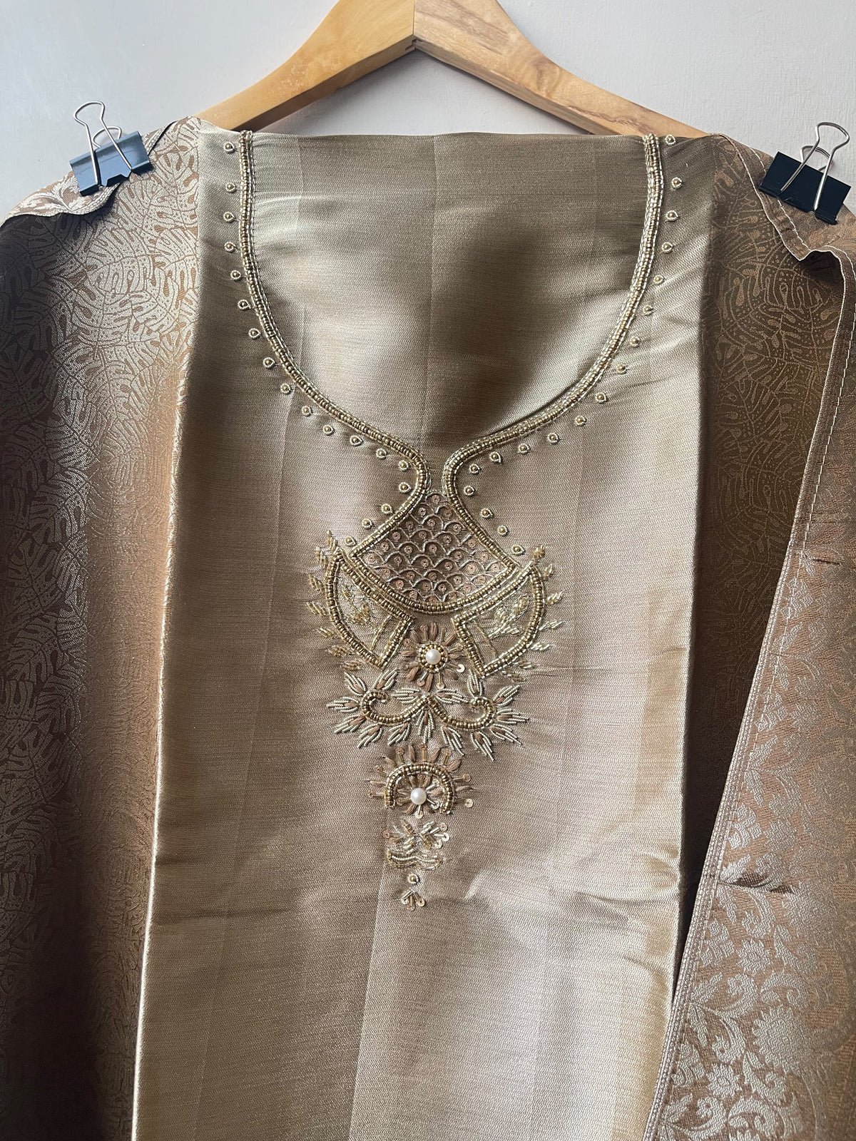 Pure Self Giraffe Silk Unstitched Suit Set with Dabka Kutdanna Embroidery