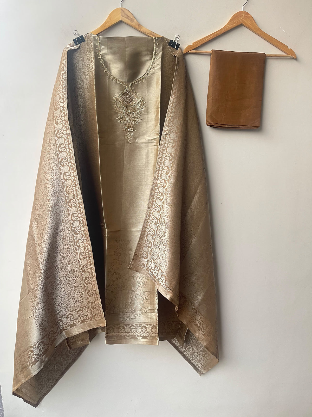 Pure Self Giraffe Silk Unstitched Suit Set with Dabka Kutdanna Embroidery
