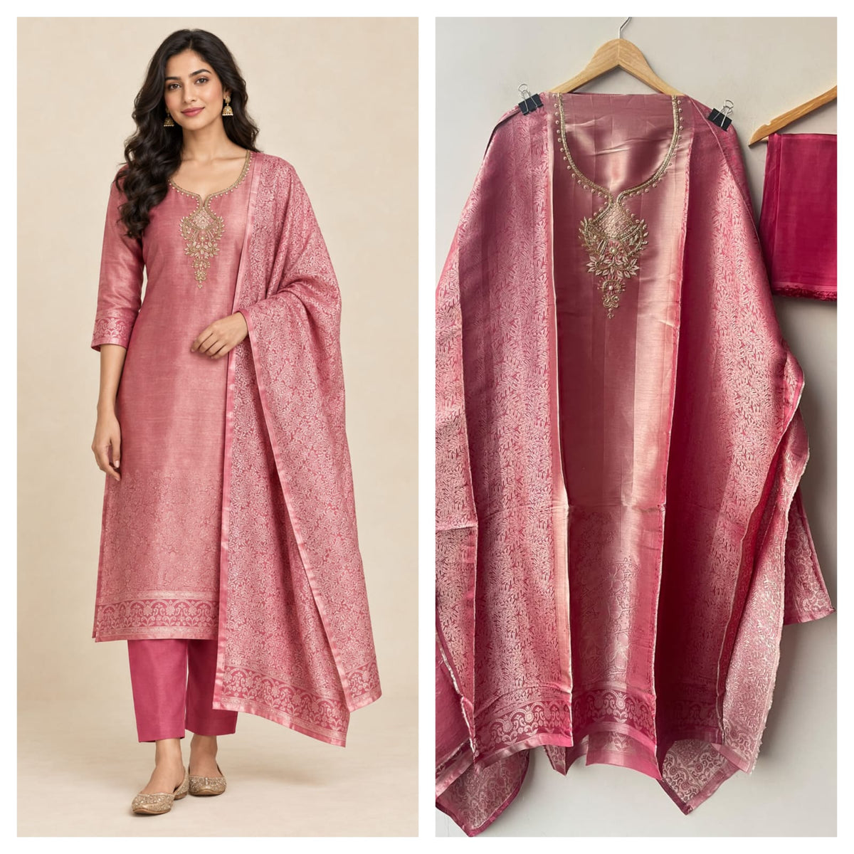 Pure Self Giraffe Silk Unstitched Suit Set with Dabka Kutdanna Embroidery