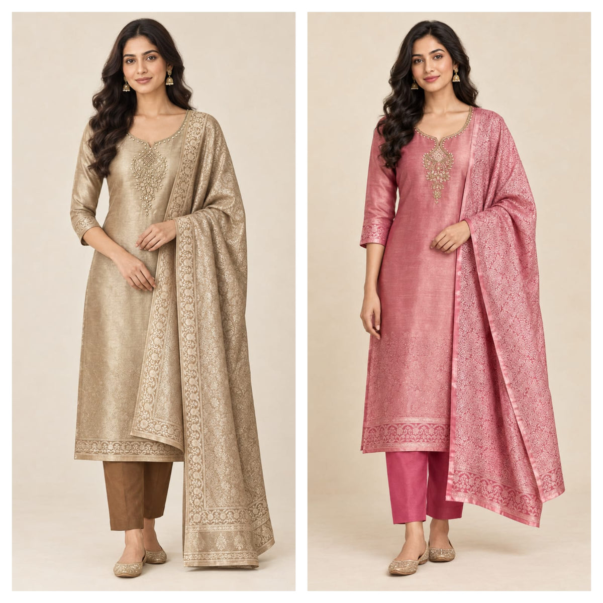 Pure Self Giraffe Silk Unstitched Suit Set with Dabka Kutdanna Embroidery
