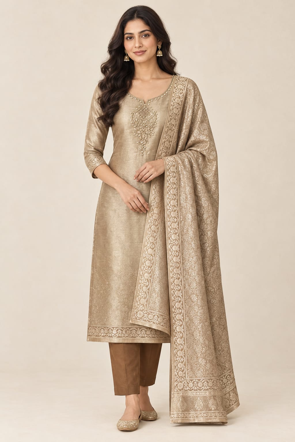 Pure Self Giraffe Silk Unstitched Suit Set with Dabka Kutdanna Embroidery