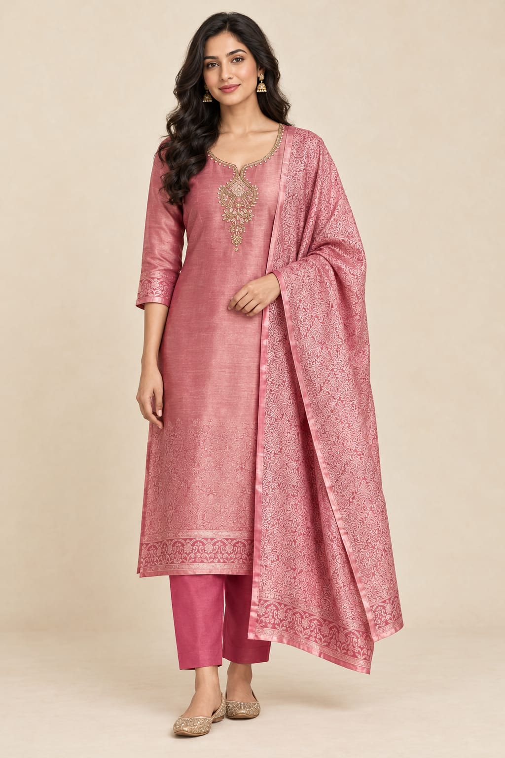 Pure Self Giraffe Silk Unstitched Suit Set with Dabka Kutdanna Embroidery