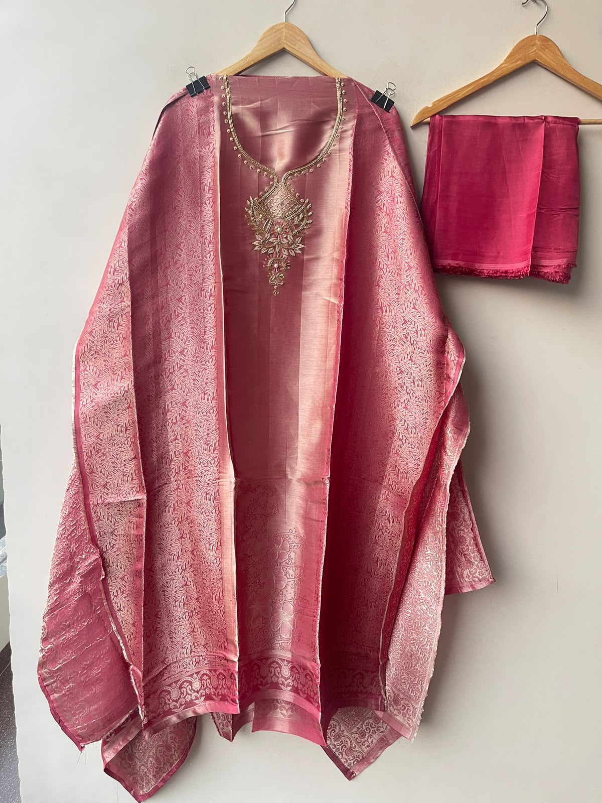 Pure Self Giraffe Silk Unstitched Suit Set with Dabka Kutdanna Embroidery